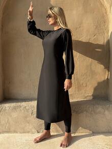 Swim Mulvari Women's Modest Solid Color Burkini Set - Black - View 3