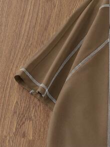 Manfinity Unisex 男士针织休闲日常宽松短袖T恤 - 棕色 - 查看 5