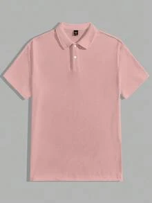 SWAVVY Men's Casual Solid Color Short Sleeve Knit Polo Shirt,Soft Pink,Summer,Golf,Versatile Men's Clothes,Collar Pink Tops - Pink - View 5