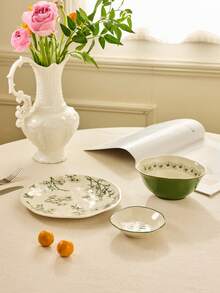 Cirelle Đĩa gốm chịu nhiệt cao SOLECASA, Đĩa tráng miệng, Đĩa salad, Đĩa mì ống, Đĩa khai vị, Đĩa ăn trưa, Đĩa ăn tối, Dễ vệ sinh, Thích hợp cho lò vi sóng, máy rửa chén, lò nướng - Màu vàng kem - Xem 4