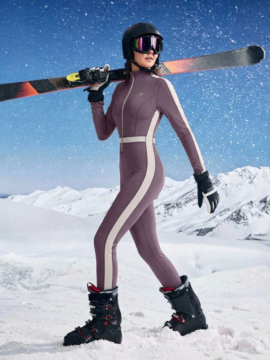 In My Nature 女士撞色长袖拉链连体滑雪服,适合户外滑雪,女士滑雪服 - 紫羅蘭色 - 查看 1