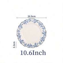 Cirelle SOLECASA High-Temperature Fired Ceramic Tableware Plates, British Style, Dessert Plates, Salad Plates, Pasta Plates, Appetizer Plates, Lunch Plates, Dinner Plates, Easy To Clean, Suitable For Microwave, Dishwasher, Oven - Blue and White - View 12