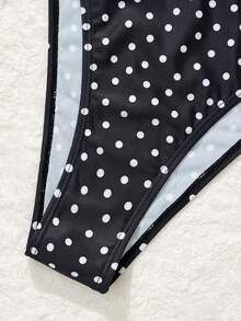 Swim Mod 波点设计时尚沙滩比基尼套装，女童款，夏季热销单品 - 黑色 - 查看 8