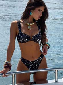 Swim Mod 波点设计时尚沙滩比基尼套装，女童款，夏季热销单品 - 黑色 - 查看 1