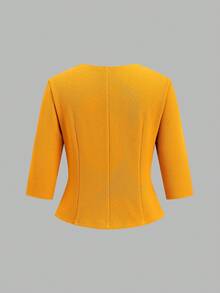 Ellevyn 黄色外套和印花无袖连衣裙通勤两件套，优雅日常穿搭 - 黃色 - 查看 5