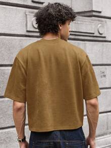SWAVVY Men's Knit Casual Daily Loose Short Sleeve T-Shirt - Brown - View 2
