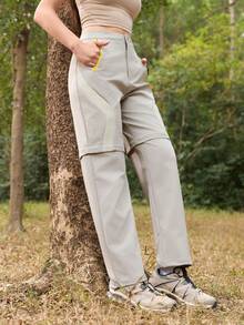 SHEIN In My Nature 女士拉链口袋可拆卸休闲户外裤 - 灰色 - 查看 6