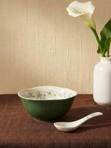 Cirelle Bát gốm sứ nung ở nhiệt độ cao SOLECASA, lý tưởng cho bát đựng súp, bát đựng ngũ cốc, bát đựng mì, bát đựng món tráng miệng, thích hợp sử dụng trong lò vi sóng, máy rửa chén và lò nướng - Màu vàng kem - Xem 3