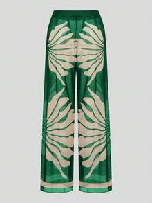 Swim Oasis Bộ đồ bơi liền thân khoét rỗng họa tiết cây nhiệt đới dành cho nữ, kèm áo khoác ngoài và quần, thích hợp cho kỳ nghỉ. - màu xanh lá - Xem 5