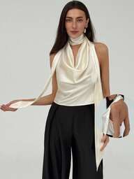 Aloruh Top elegante y sexy de verano con escote profundo y espalda descubierta, ideal para dama de honor, boda, fiesta, cita romántica o vacaciones