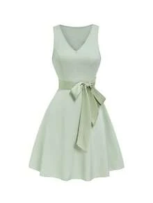 Elenzga Vestido elegante sin mangas para uso diario en verano para mujer - verde menta - Ver 3