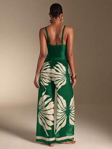 Swim Oasis Bộ đồ bơi liền thân khoét rỗng họa tiết cây nhiệt đới dành cho nữ, kèm áo khoác ngoài và quần, thích hợp cho kỳ nghỉ. - màu xanh lá - Xem 3