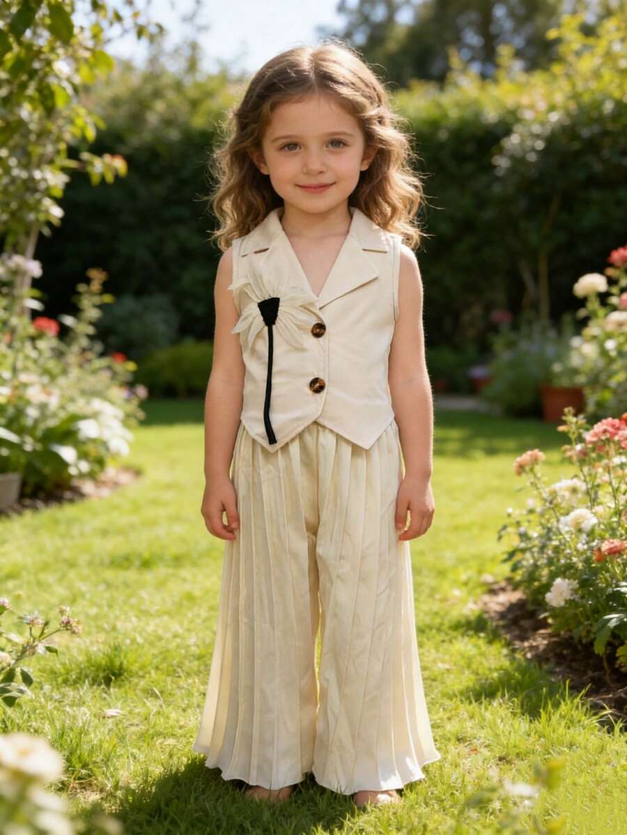 女童衬衫套装 - 杏色 - 查看 1