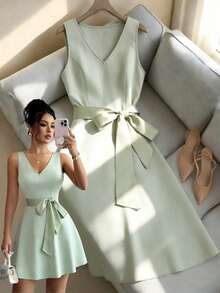 Elenzga Vestido elegante sin mangas para uso diario en verano para mujer - verde menta - Ver 8