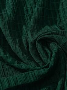SHEIN VCAY Plus Size Summer Casual Solid Color Textured Puff Sleeve Shirt - Dark Green - View 5