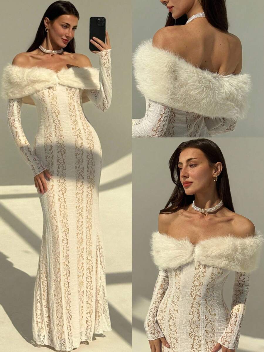 Aloruh Váy ren trễ vai thanh lịch cho nữ, trang phục dự tiệc mùa thu, trang phục mùa thu cho nữ, trang phục mùa đông cho nữ, trang phục mùa đông cho nữ, trang phục mùa đông, trang phục mùa đông cho nữ, váy dự tiệc dài cho nữ, váy dự tiệc thanh lịch cho nữ, váy dự tiệc cho khách dự tiệc, váy cho khách dự tiệc, váy trang trọng cho khách dự tiệc, váy dạ hội, váy cưới sang trọng cho đám cưới, áo ống trắng, váy dài tay thanh lịch, hẹn hò, lãng mạn, gợi cảm