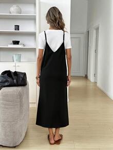 Easowa 女士纯色圆领短袖T恤和吊带休闲连衣裙套装 - 彩色 - 查看 2