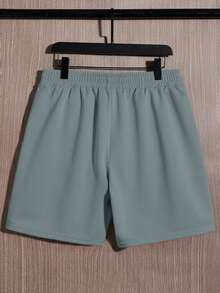 Manfinity Unisex 男士休闲百搭圆领卫衣短裤两件套 - 藍色 - 查看 4