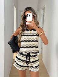 Easowa Casual Striped Camisole And Shorts Set, Spring/Summer,Vacation Outfits Women