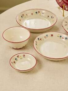 Cirelle Vajilla de cerámica esmaltada de alta temperatura con platos con diseño floral de SOLECASA, fácil de limpiar, apta para microondas y lavavajillas - Rojo y blanco - Ver 5