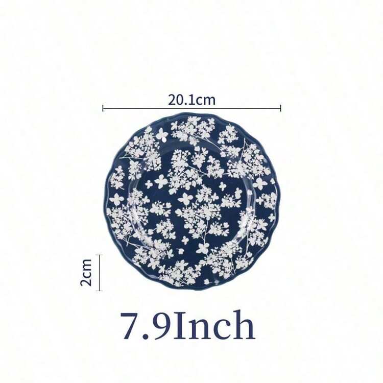 Cirelle SOLECASA 高温烧制陶瓷餐具，英式风格，包括甜点盘、沙拉盘、意面盘、开胃菜盘、午餐盘、晚餐盘，易于清洁，适用于微波炉、洗碗机和烤箱。 - 藍白色 - 查看 10