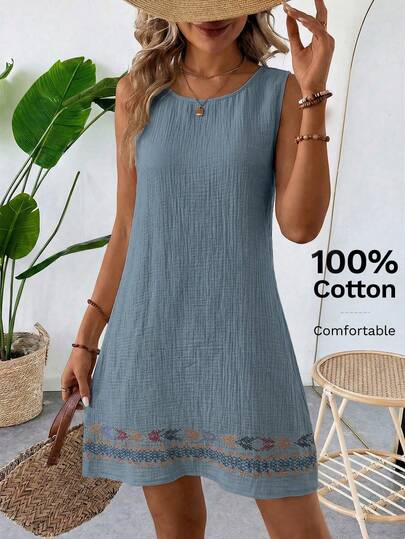 EMERY ROSE Summer Casual Beach Vacation Cotton Linen Textured Apricot Sleeveless Dress For Women Sleeveless Summer Dress Women Sundress Summer Cotton Summer Dress Casual Sundress Summer Causal Dress