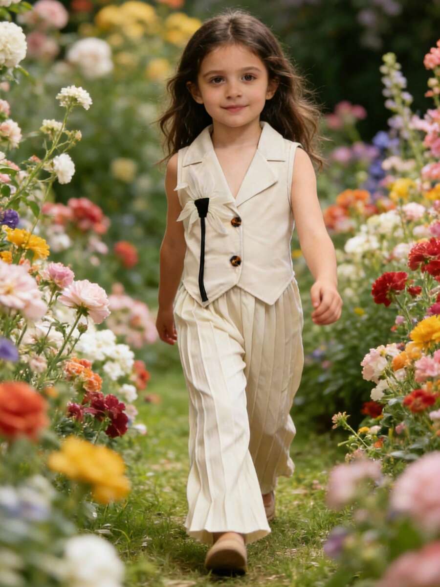 Young Girls Shirt Co-Ords - Apricot - View 1