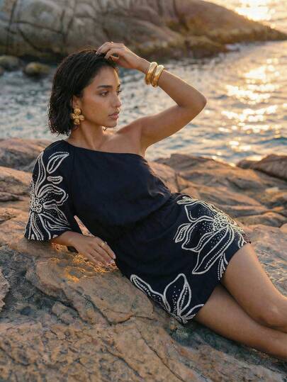 CAJUNI Floral Print Sleeveless Mini Dress, Suitable For Beach Vacation