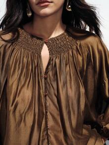 Aveloria Modichic Bộ 2 món gồm áo tay phồng rộng và chân váy dáng suông, chất liệu vải Tencel mỏng nhẹ, kiểu dáng tối giản thoải mái. - Cà phê nâu - Xem 2