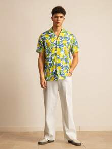 SWAVVY Vacation Style Digital Print Lapel Short Sleeve Button-Up Shirt For Men - Blue - View 4