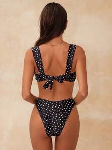 Swim Mod 波点设计时尚沙滩比基尼套装，女童款，夏季热销单品 - 黑色 - 查看 2