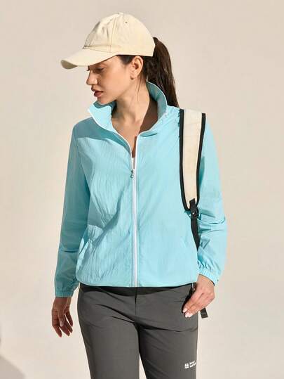 Exploreva 女士纯色长袖拉链休闲外套