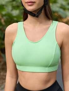 SHEIN In My Nature 女士纯色日常健身运动文胸 - 綠色 - 查看 6