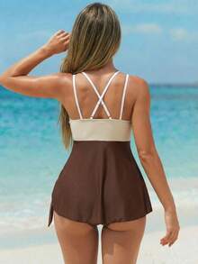 Swim Chiccia Women's Contrast Color Patchwork Beach Swimsuit Skirt - Multicolor - View 2