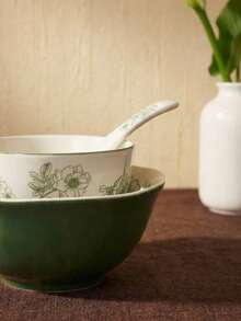 Cirelle Bát gốm sứ nung ở nhiệt độ cao SOLECASA, lý tưởng cho bát đựng súp, bát đựng ngũ cốc, bát đựng mì, bát đựng món tráng miệng, thích hợp sử dụng trong lò vi sóng, máy rửa chén và lò nướng - Màu vàng kem - Xem 6