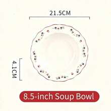 Cirelle Vajilla de cerámica esmaltada de alta temperatura con platos con diseño floral de SOLECASA, fácil de limpiar, apta para microondas y lavavajillas - Rojo y blanco - Ver 7