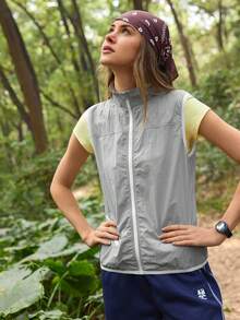 In My Nature 女士拉链前开式户外背心外套 - 灰色 - 查看 5