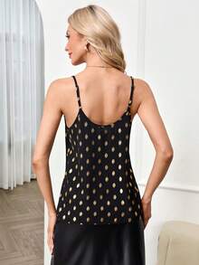 SHEIN Clasi Women's Elegant Foil Print Mesh Patchwork Camisole - Black - View 2