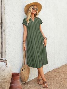 EMERY Vestido casual y de viaje de longitud media de unicolor para mujer - Verde Oscuro - Ver 5