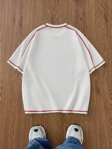 Manfinity Unisex 男士针织休闲日常宽松短袖T恤 - 白色 - 查看 2