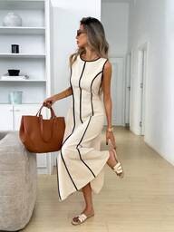 Easowa Vestido casual de mujer sin mangas con cuello redondo y bloques de color, adecuado para el uso diario en verano