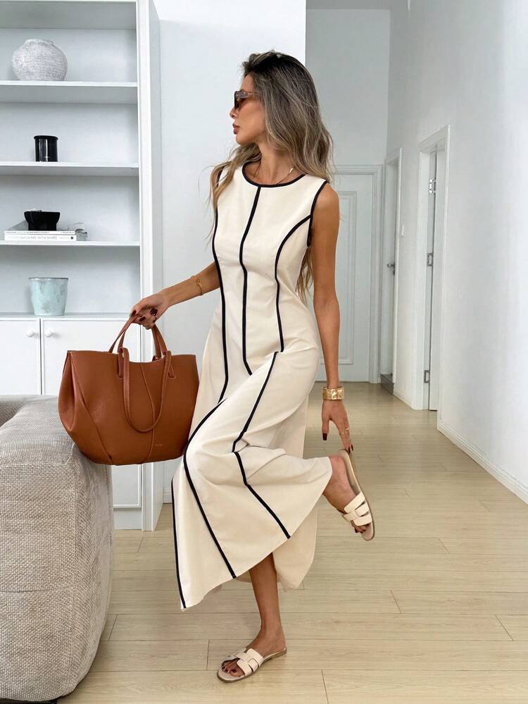 beige color casual dress Fashion V Neck Solid Color Casual Dress  Beachsissi