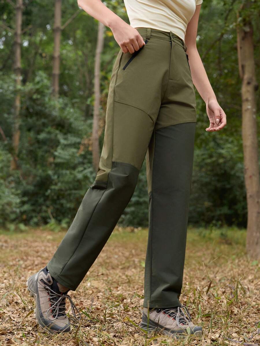 In My Nature 女士撞色拉链口袋直筒徒步裤 - 軍綠色 - 查看 1