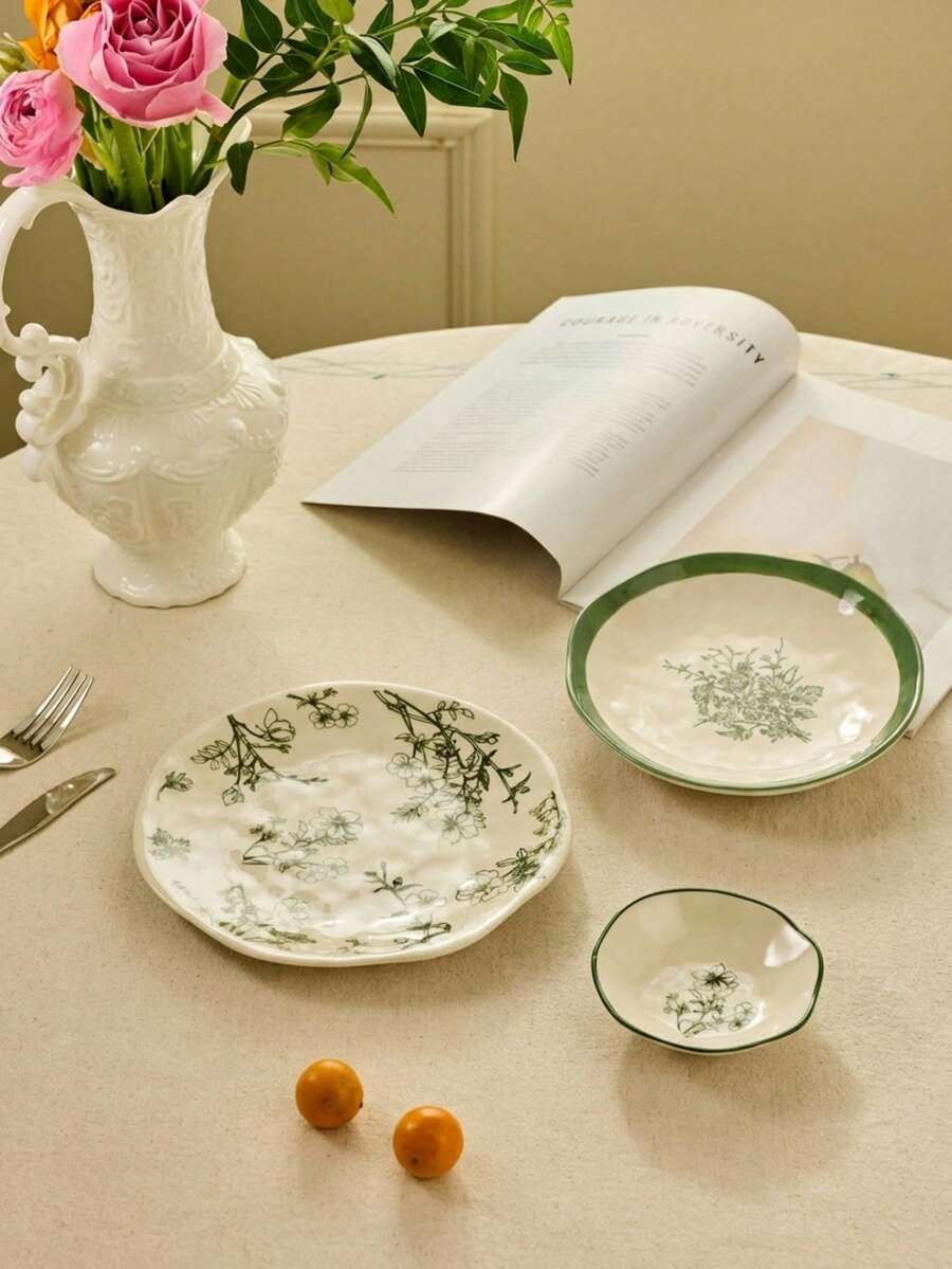 Cirelle Đĩa gốm chịu nhiệt cao SOLECASA, Đĩa tráng miệng, Đĩa salad, Đĩa mì ống, Đĩa khai vị, Đĩa ăn trưa, Đĩa ăn tối, Dễ vệ sinh, Thích hợp cho lò vi sóng, máy rửa chén, lò nướng - Màu vàng kem - Xem 1