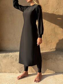 Swim Mulvari Women's Modest Solid Color Burkini Set - Black - View 9