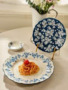 Cirelle SOLECASA High-Temperature Fired Ceramic Tableware Plates, British Style, Dessert Plates, Salad Plates, Pasta Plates, Appetizer Plates, Lunch Plates, Dinner Plates, Easy To Clean, Suitable For Microwave, Dishwasher, Oven - Blue and White - View 7