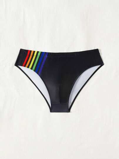 ZELFYO Costumi da bagno a triangolo a righe colorate per uomo, per spiaggia e vacanza. Slip da bagno Pride, costume da bagno arcobaleno a righe nero, pantaloncini da nuoto arcobaleno, slip da bagno arcobaleno