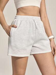 Exploreva Exploreva Damen Shorts mit Buchstaben-Muster, Kordelzug Taille, Outdoor Shorts zum Joggen für Damen, Damen Sweat Shorts - Grau - Übersicht 5
