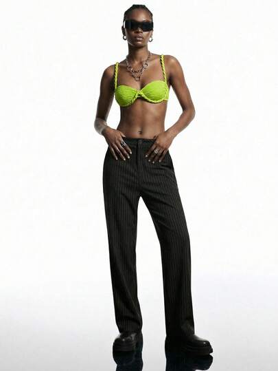 LYSMO Women's Solid Color Textured Bikini Top