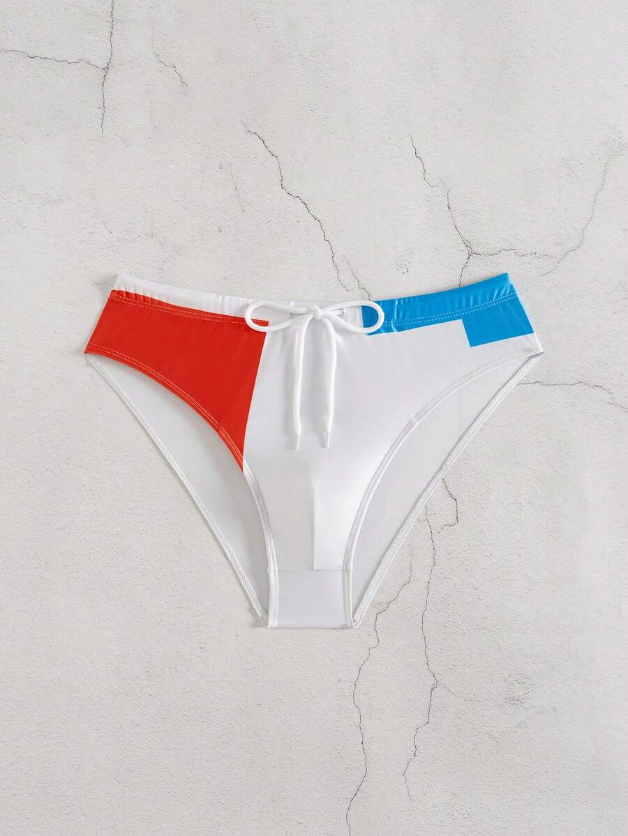 CoralVoy Men's Contrast Color Triangle Swim Trunks For Beach & Vacation Swimwear Red White And Blue Swimsuit Men S Swim Brief Men S G String Swimwear - White - View 1